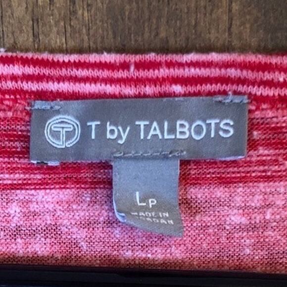 T by Talbots Womens Shirt Pink Striped Petite 3/4 Sleeve Boat Neck Stretch LP - Picture 4 of 10